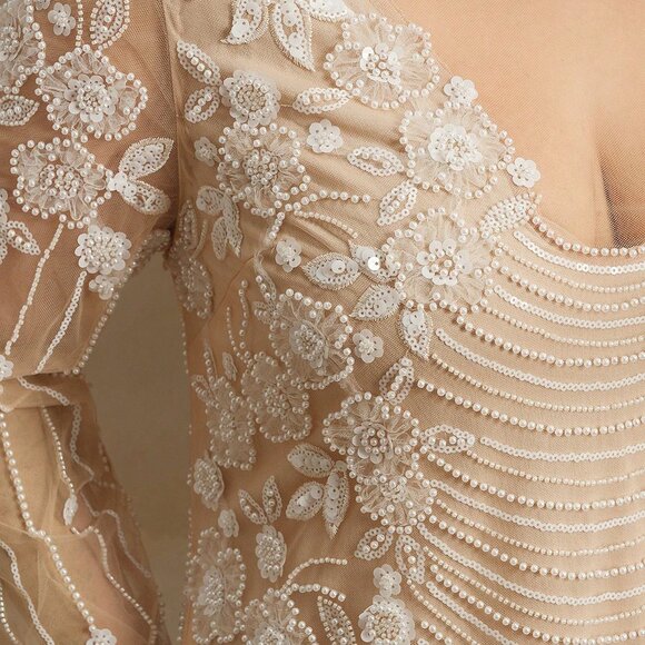 Apricot Party Women's Plus Size Sexy Sequins Long Sleeve Elegant Dress - Picture 7 of 7